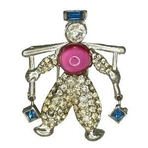 Rare Vintage DuJay Dutch Twin Jack Brooch/Pin Water Carrier Pink Blue Silver Tn